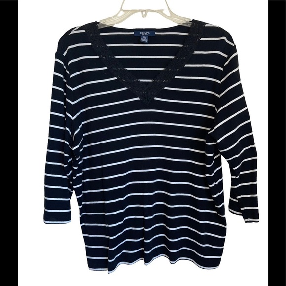 Chaps Tops - Chaps Black with white strip 3/4 sleeve top. Size 1X